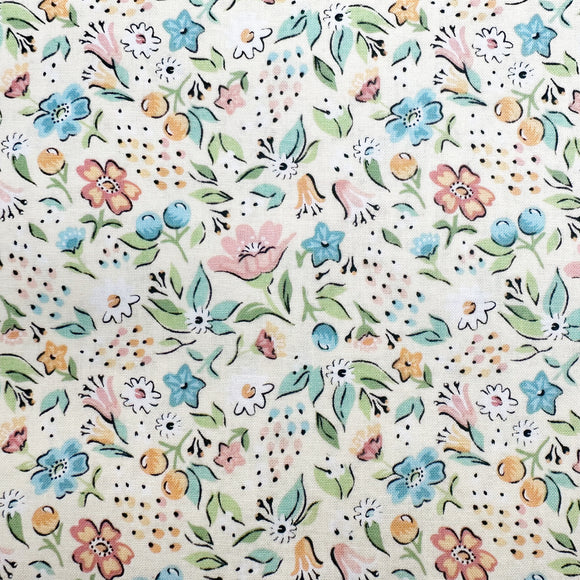 Nutex Fabric - Garden Party Pretty Cream Ditsy Floral - Cotton Quilting Craft Fabric