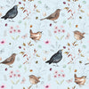 Premium Cotton Fabric - 'Bird Song' Birds Print on Blue - Craft Dress Fabric Material