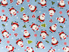 Nutex Fabric - Cute Little Santa & gold Stars on Blue - Christmas Craft Fabric Material