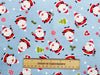 Nutex Fabric - Cute Little Santa & gold Stars on Blue - Christmas Craft Fabric Material