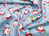 Nutex Fabric - Cute Little Santa & gold Stars on Blue - Christmas Craft Fabric Material