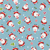 Nutex Fabric - Cute Little Santa & gold Stars on Blue - Christmas Craft Fabric Material