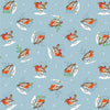 100% Cotton - Winter Wonderland Cute Robins on  Blue - Nutex Fabric - 112cm wide