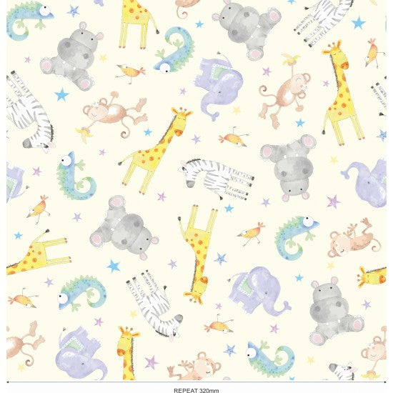 Nutex Fabric - Cute New Baby Nursery Animals - Quilting Craft Fabric Material