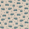 Linen Look Canvas Fabric - Blue Retro Camper Van Print - Upholstery Cushion Curtain Craft Fabric