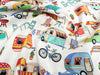 Premium Cotton Fabric - Getaway Camping Caravan Print Craft Fabric Material