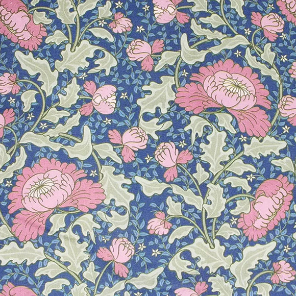 Cotton Fabric - Morris in Bloom Pretty Blue & Pink Floral Craft Fabric