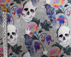 Cotton Fabric - Gothic Skulls & Black Ravens Halloween Print - Dress Craft Fabric Material