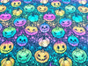 Cotton Fabric - Neon Spooky Pumpkins Halloween - Digital Print Craft Fabric
