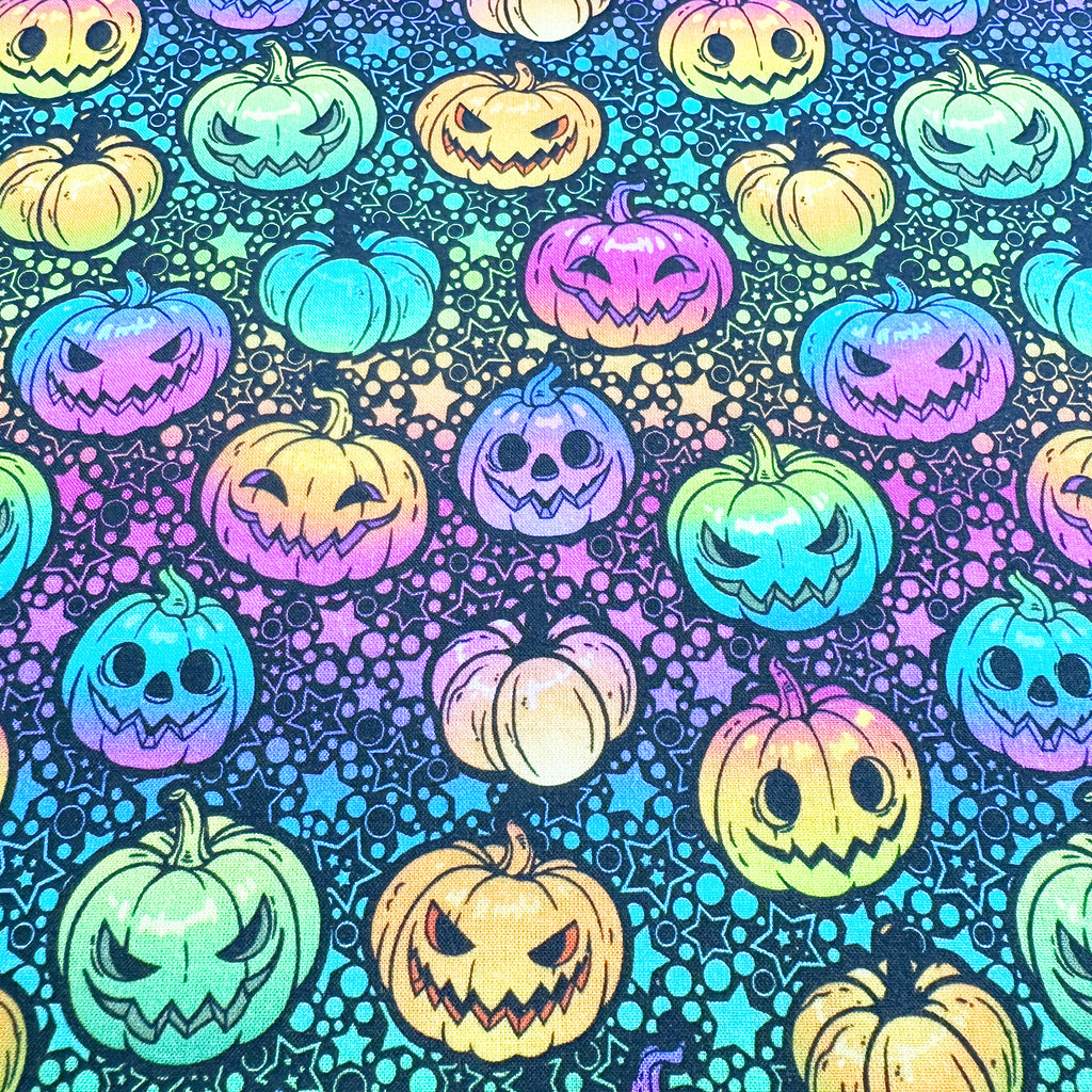 Cotton Fabric - Neon Spooky Pumpkins Halloween - Digital Print Craft Fabric