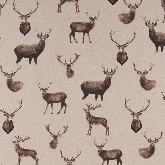 Linen Look Canvas Fabric - Stags Print - Upholstery Cushion Curtain Craft Fabric