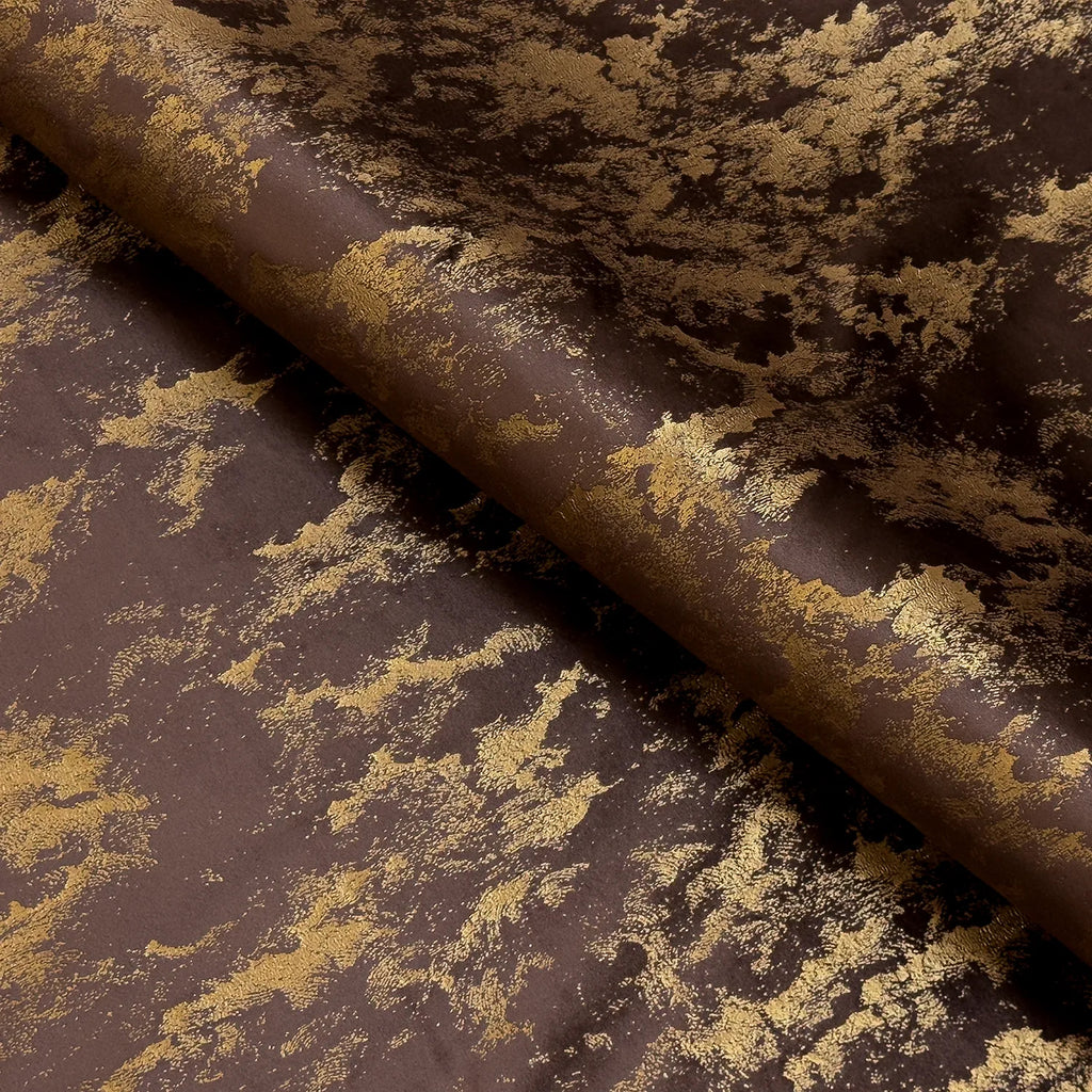 Upholstery Fabric - Avalon Marbled Velour Velvet - Dark Brown & Gold