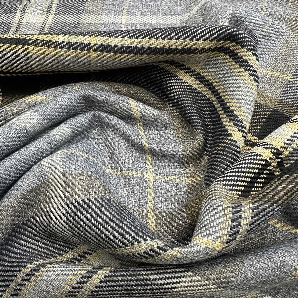 Upholstery Fabric Grampian Faux Wool Black & Gold Tartan Check Curtain Fabric