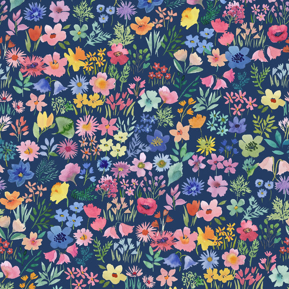 Lewis & Irene Quilting Fabric - Flowers Collection by Bluebellgray - Navy Floral BG031