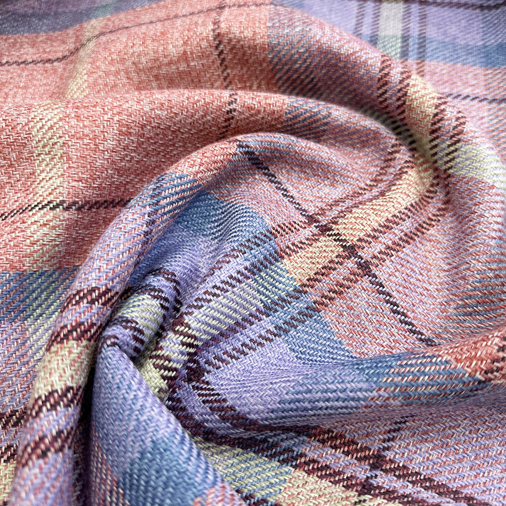 Upholstery Fabric Grampian Faux Wool Pink & Purple Tartan Check Curtain Fabric