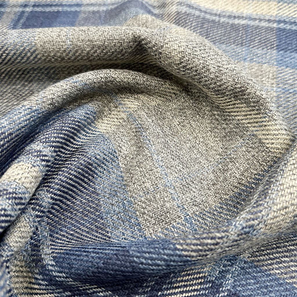 Upholstery Fabric Grampian Faux Wool Navy Blue & Grey Tartan Check Curtain Fabric