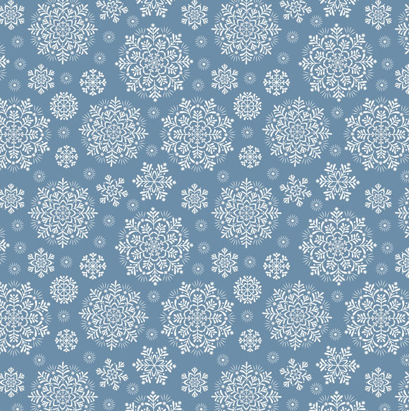 Lewis & Irene Quilting Fabric - 'Peace & Joy' White Snowflakes on Blue