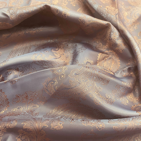 Paisley Jacquard Lining Fabric - Grey & Bronze Two Tone