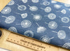 Cotton Denim Fabric - White Dandelion Floral Navy Blue - Dress Fabric Material