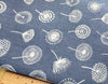 Cotton Denim Fabric - White Dandelion Floral Navy Blue - Dress Fabric Material