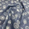 Cotton Denim Fabric - White Dandelion Floral Navy Blue - Dress Fabric Material