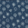 Cotton Denim Fabric - White Dandelion Floral Navy Blue - Dress Fabric Material