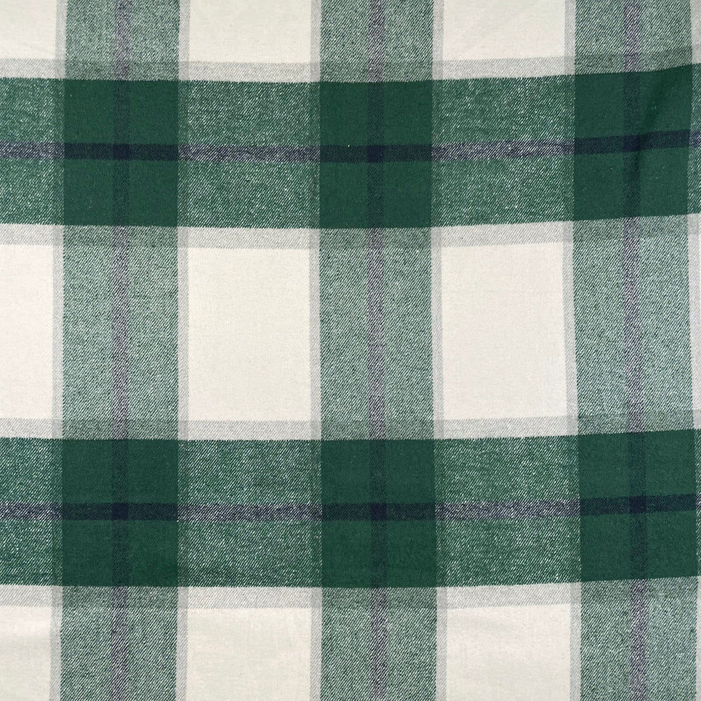 Islay Faux Wool Fabric - Emerald Green & White Tartan Check Soft Brushed Fabric