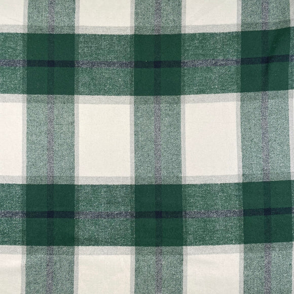 Islay Faux Wool Fabric - Emerald Green & White Tartan Check Soft Brushed Fabric