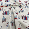 Canvas Fabric - Beach Huts Lighthouses Boats on NATURAL - Craft Fabric Material