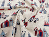 Canvas Fabric - Beach Huts Lighthouses Boats on NATURAL - Craft Fabric Material