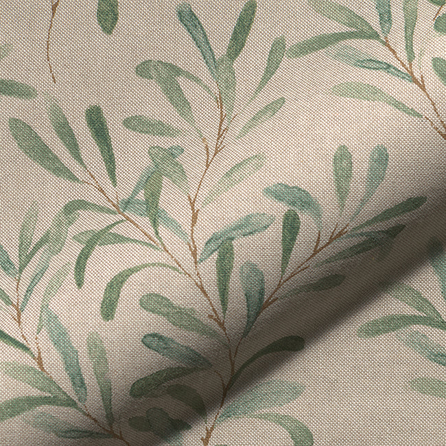 Christmas Linen Look Canvas Fabric - Mistletoe Leaf on Natural - Craft Fabric Material