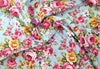 Cotton Poplin Fabric - Pink Vintage Roses on Sky Blue