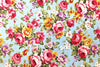 Cotton Poplin Fabric - Pink Vintage Roses on Sky Blue