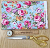 Cotton Poplin Fabric - Pink Vintage Roses on Sky Blue