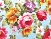 Cotton Poplin Fabric - Pink Vintage Roses on Sky Blue