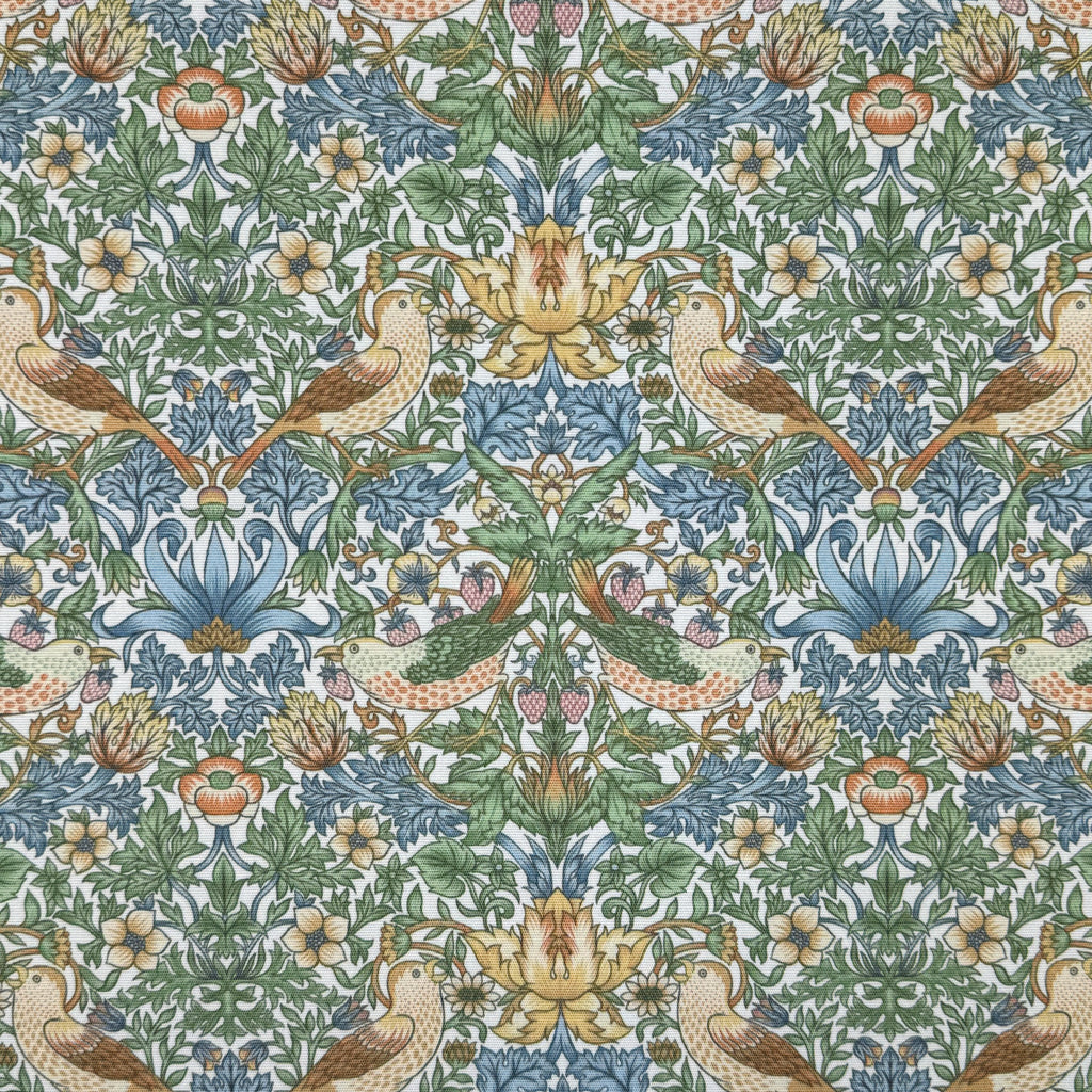 Outdoor Garden Fabric William Morris Strawberry Thief Blanc Cushion Fabric