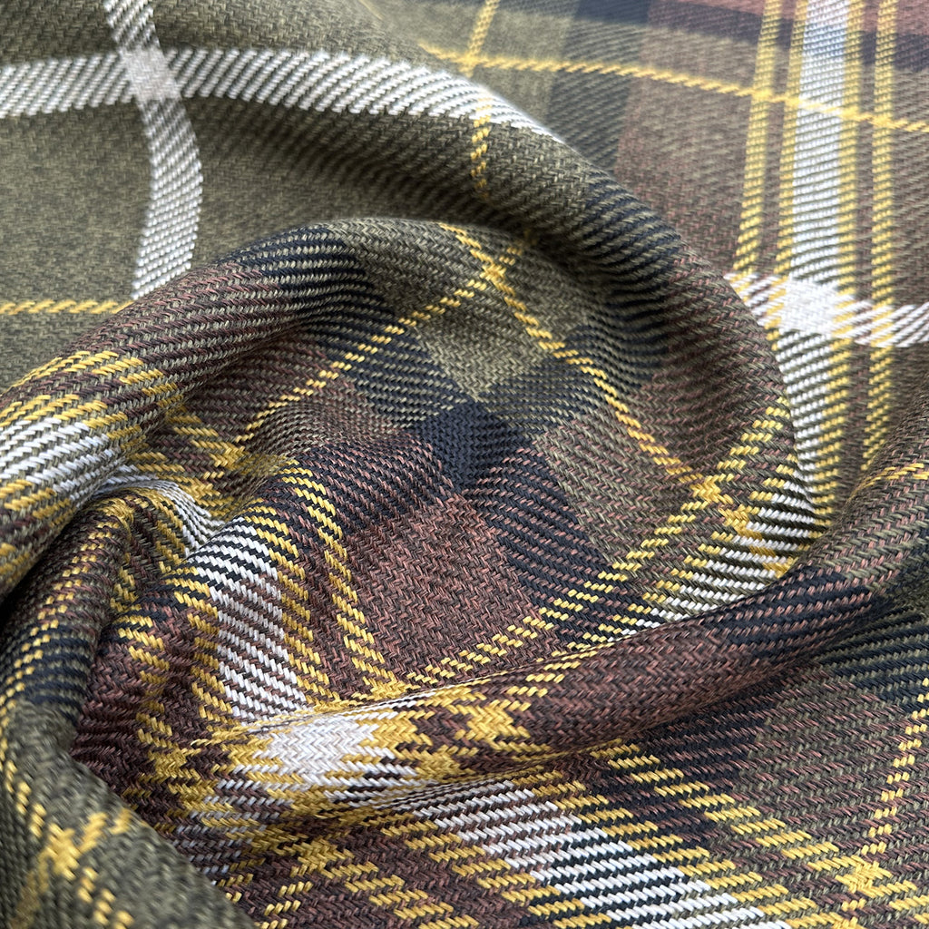Upholstery Fabric Grampian Faux Wool Brown & Black Tartan Check Curtain Fabric