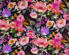 56" Wide Cotton Fabric - Pretty Bright Summer Floral Print On Black Craft Fabric Material