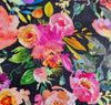 56" Wide Cotton Fabric - Pretty Bright Summer Floral Print On Black Craft Fabric Material
