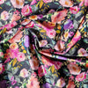 56" Wide Cotton Fabric - Pretty Bright Summer Floral Print On Black Craft Fabric Material