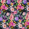 56" Wide Cotton Fabric - Pretty Bright Summer Floral Print On Black Craft Fabric Material