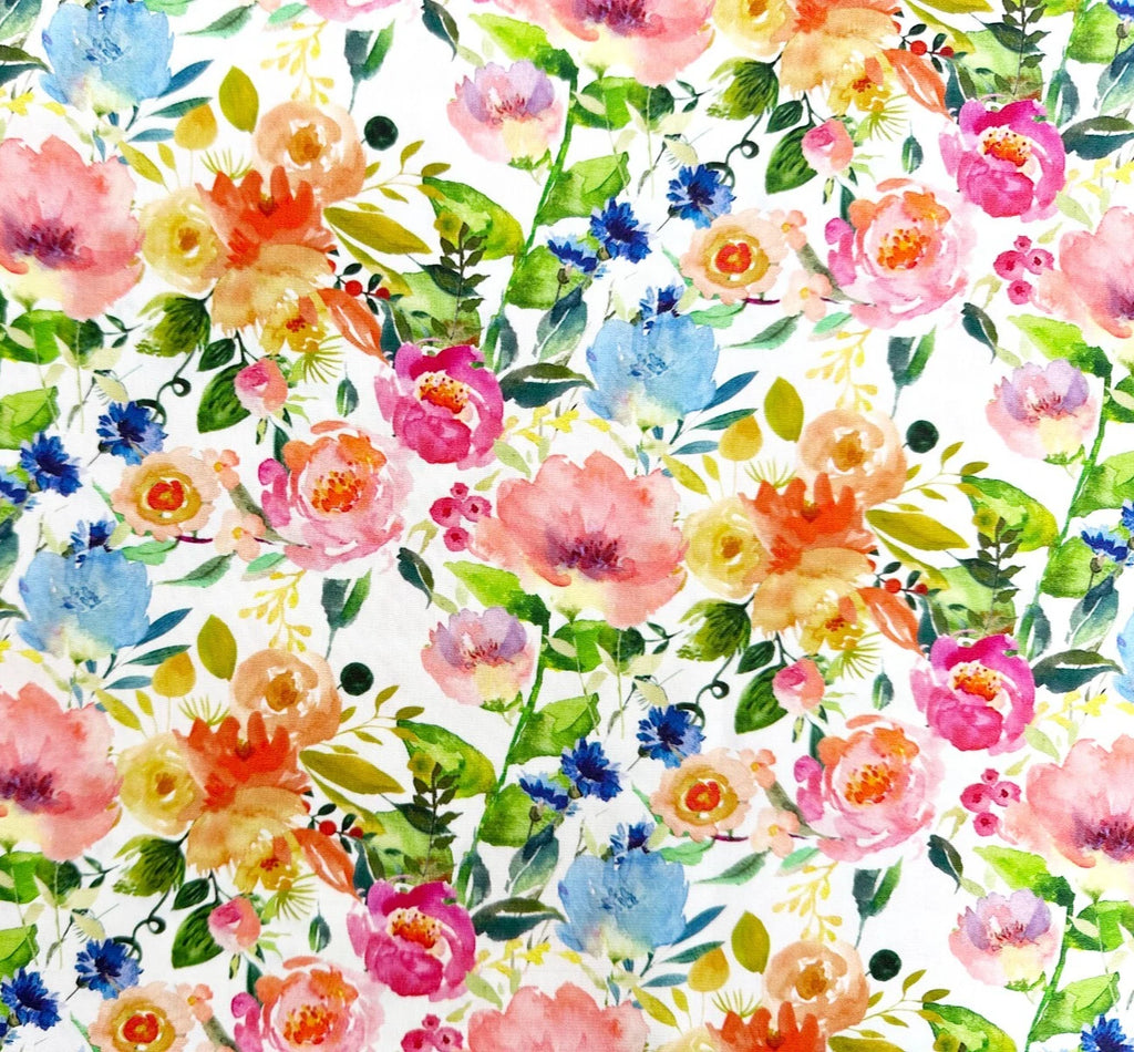 56" Wide Cotton Fabric - Pretty Bright Summer Floral Print Craft Fabric Material