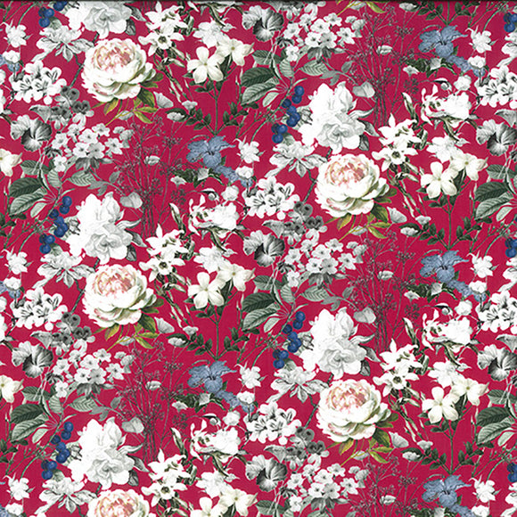 Rose & Hubble Digital Cotton Prints -  Beautiful Flowers On Ruby Red Background - 56