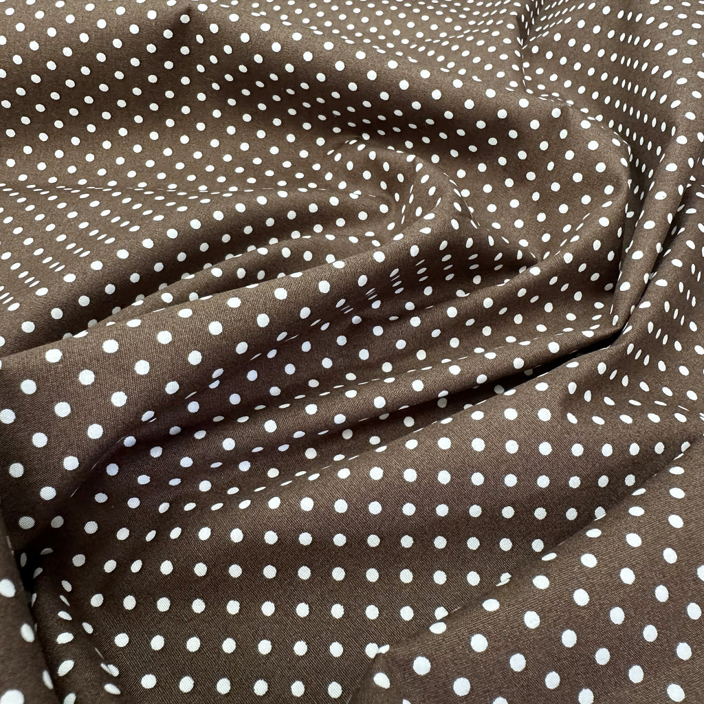 Cotton Poplin Fabric - Brown & White Polka Dot Spots - Craft Fabric Material
