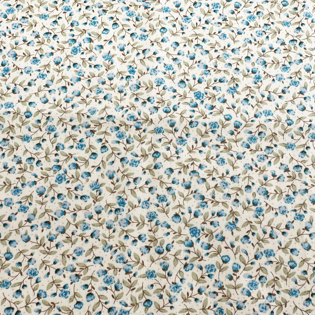 Cotton Fabric - Pretty Blue Ditsy Floral Print on Cream
