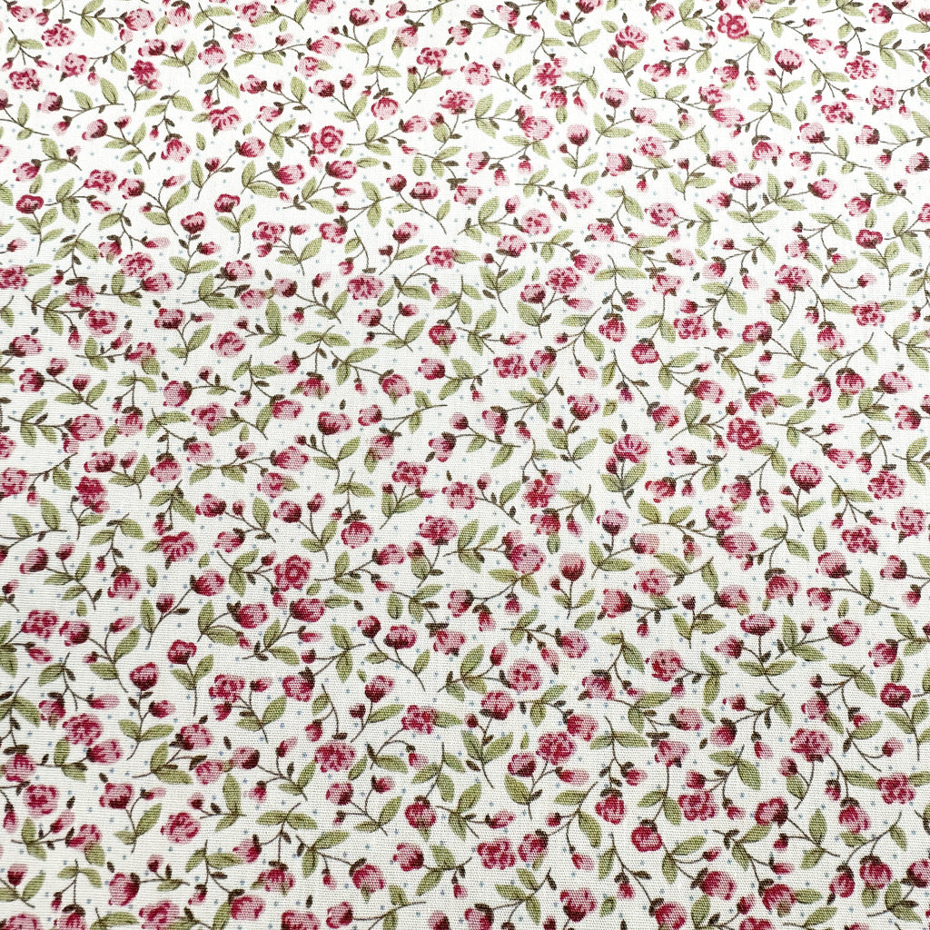 Cotton Fabric - Pretty Pink Ditsy Floral Print on Cream
