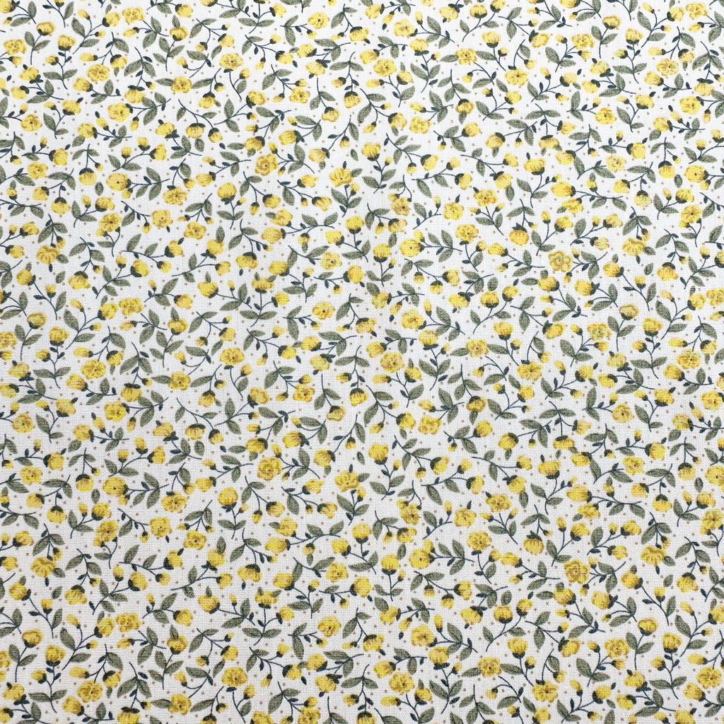 Cotton Fabric - Pretty Yellow Ditsy Floral Print on Cream