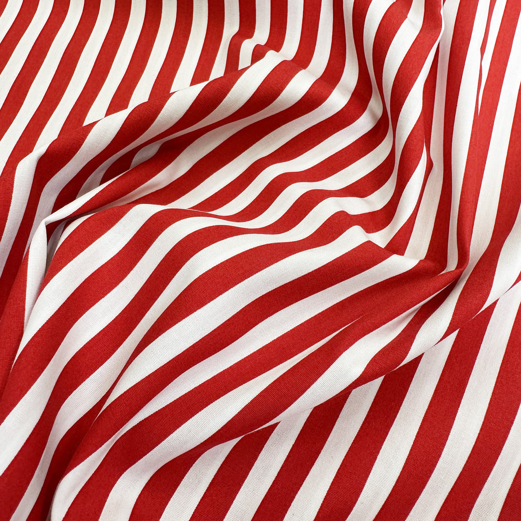 Cotton Fabric - Red & White Stripes Print - Craft Fabric Material