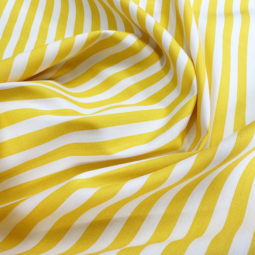 Cotton Fabric - Yellow & White Stripes - Craft Fabric Material Metre