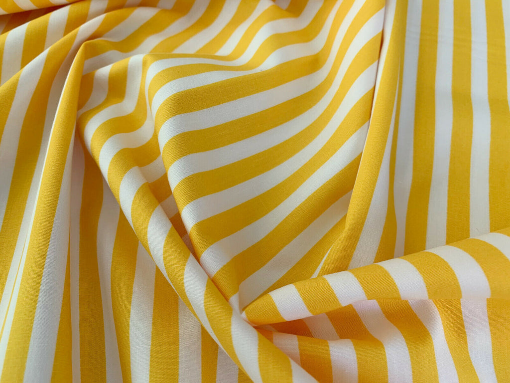 100% Cotton Poplin - White Stripes on Yellow (CP0080YELLOW)